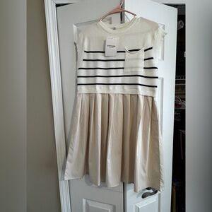 Stylish Cream and Black Striped Mini Dress